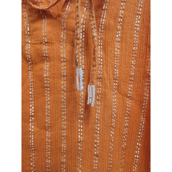 Avenue Womens Peasant BOHO Top Size 26/28 Orange Metallic Striped 3/4 Sleeve - Picture 3 of 10